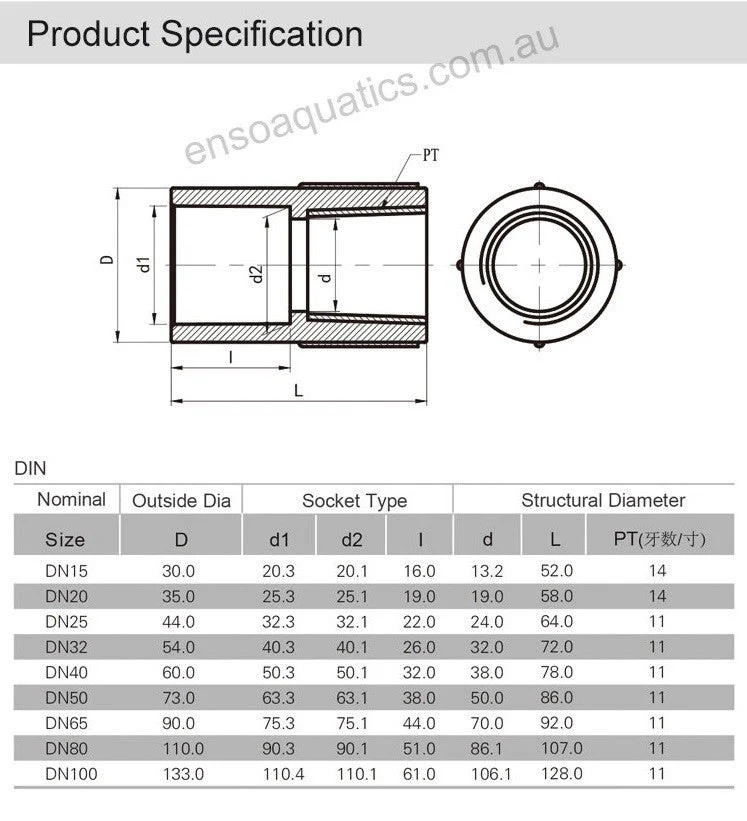 Sanking Plumbing Grey Din Female Threaded Coupling 32mm - Image 4